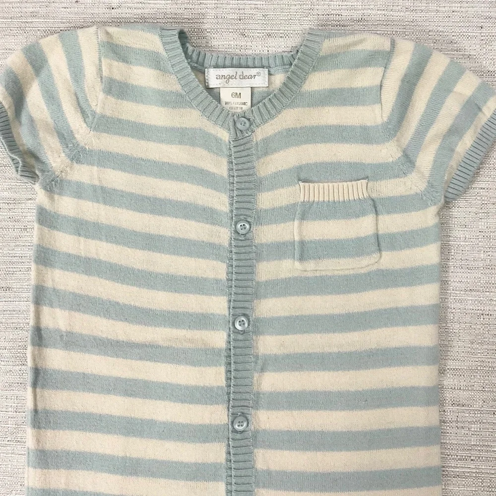 Angel Dear light blue and white striped knit baby romper Size 6M